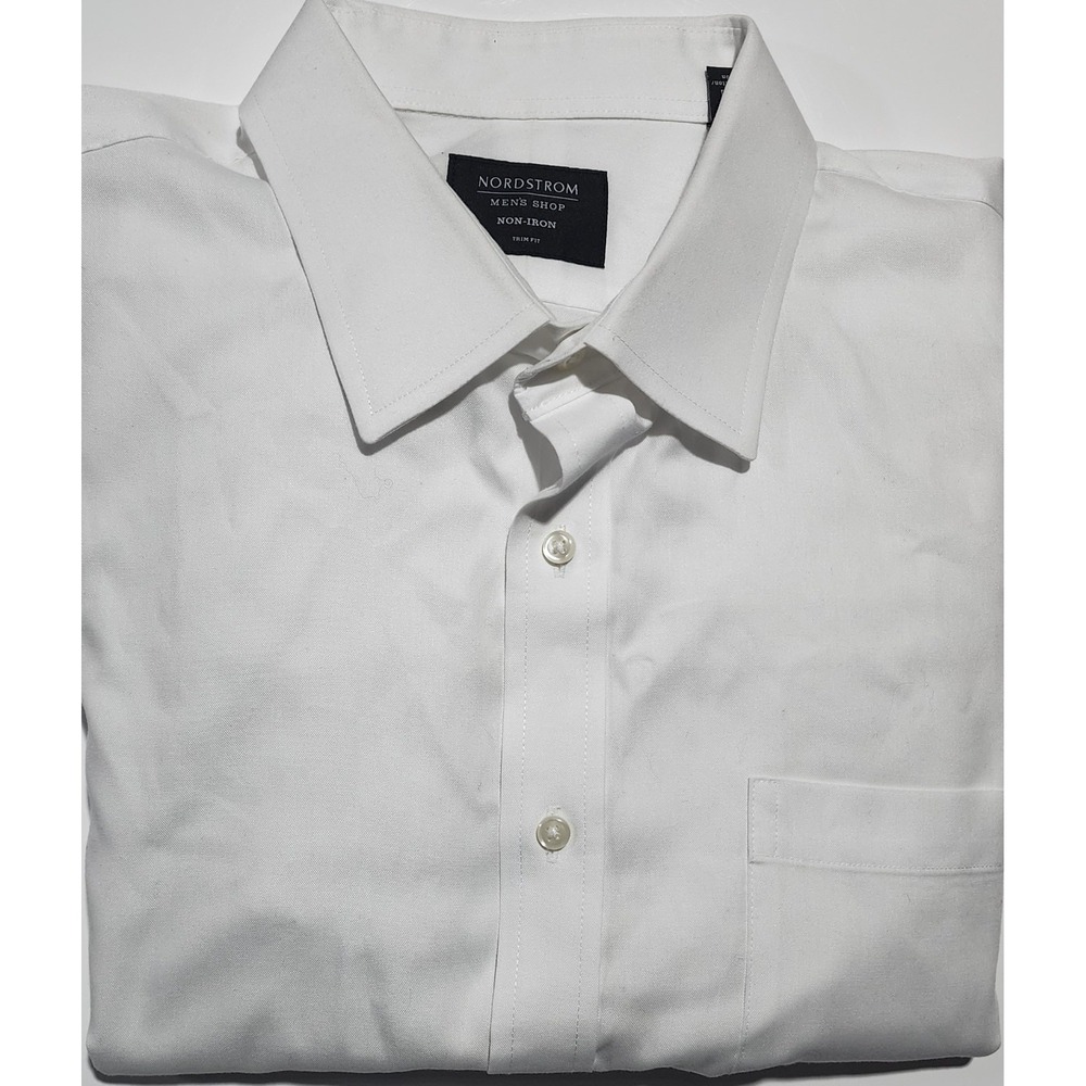 Nordstrom Men's White Trim Fit Non-Iron Dress Shirt Size 17 X 36/37